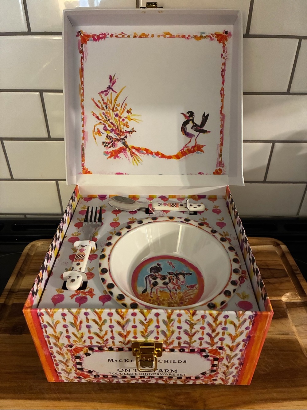 Mackenzie-Childs White & Multicolor 'On The Farm' Kids Toddler Dinnerware Set